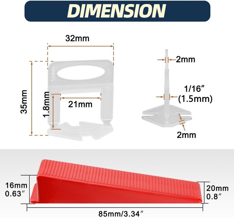 DERMOND Tile Leveling System with Plier and Rubber Mallet, 1500 Pcs Tile Spacers Clips 200 Pcs Reusable Wedges, Leveler Tool Set for DIY Professional Ceramic Tile and Stone Installation (1/16 Inch) - Image 2